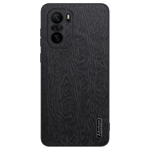 

For Xiaomi Redmi K40 Tree Bark Leather Shockproof Phone Case(Black)