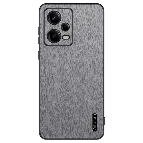 

For Xiaomi Redmi Note 12 5G Global Tree Bark Leather Shockproof Phone Case(Grey)