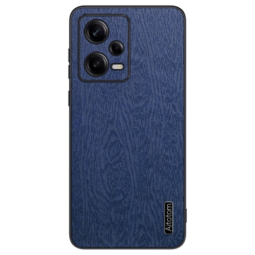 

For Xiaomi Redmi Note 12 5G Global Tree Bark Leather Shockproof Phone Case(Blue)