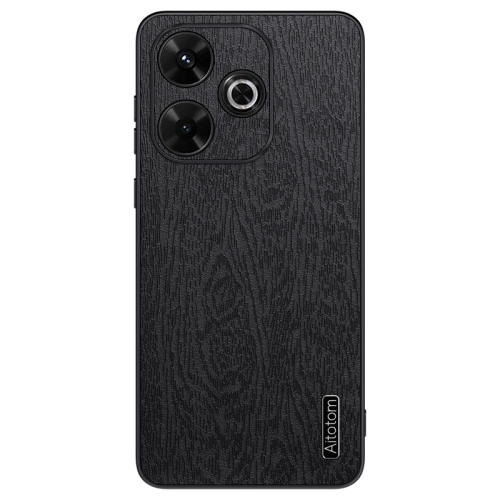 

For Xiaomi Redmi 13 4G Tree Bark Leather Shockproof Phone Case(Black)