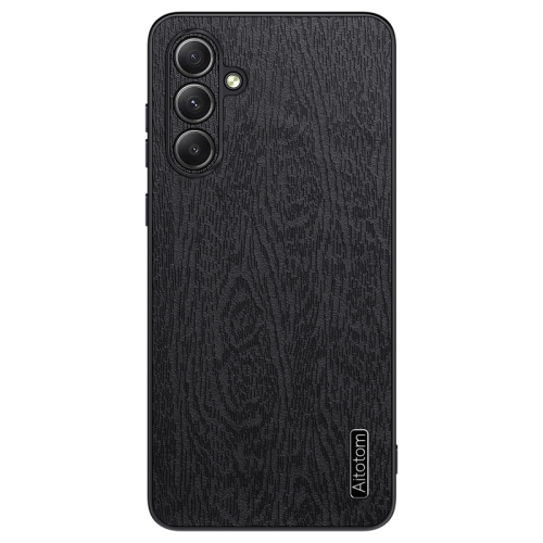 For Samsung Galaxy M55 Tree Bark Leather Shockproof Phone Case(Black)