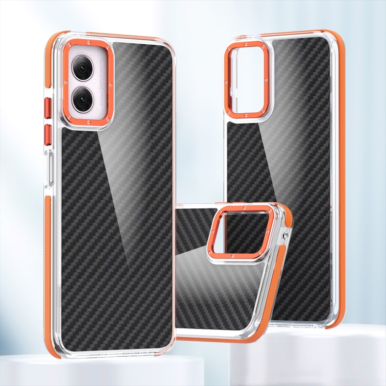 

For Motorola Moto G Play 2024 Dual-Color Carbon Fiber Acrylic Hybrid TPU Phone Case(Orange)