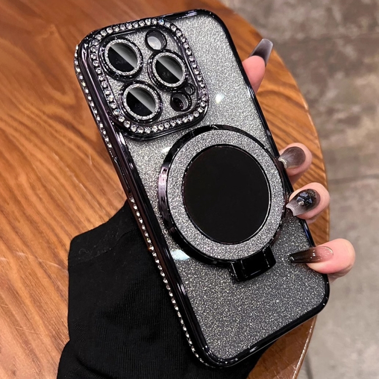 

For iPhone 15 Pro Max MagSafe Rhinestone Mirror Glitter TPU Phone Case(Black)