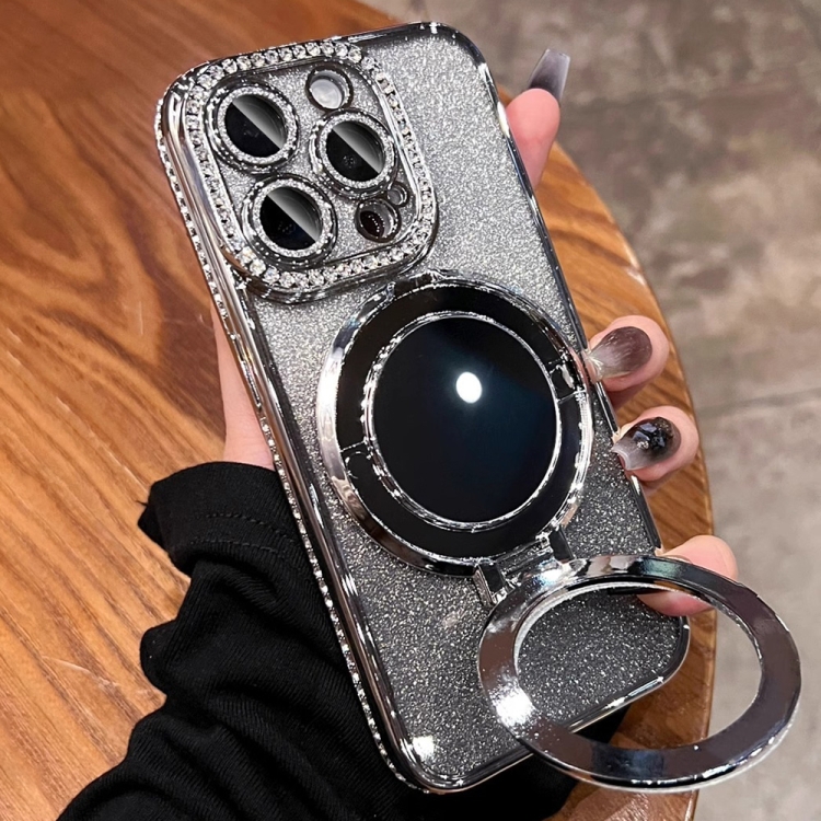 

For iPhone 15 Pro Max Rhinestone Mirror Glitter MagSafe TPU Phone Case(Space Silver)