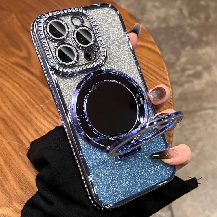 

For iPhone 15 Pro Max Rhinestone Mirror Glitter MagSafe TPU Phone Case(Sierra Blue)