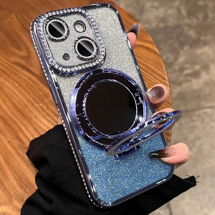 

For iPhone 14 Plus Rhinestone Mirror Glitter MagSafe TPU Phone Case(Sierra Blue)