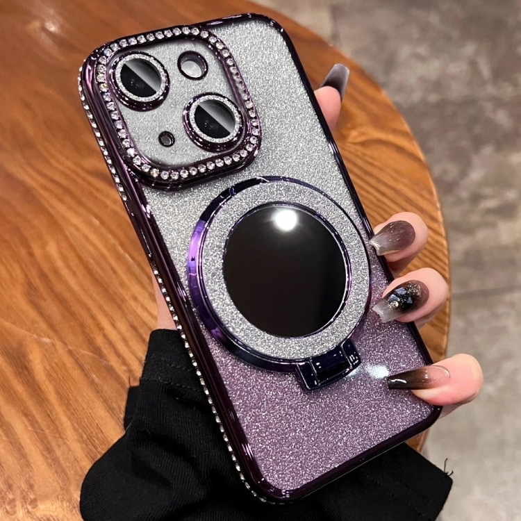 

For iPhone 13 Rhinestone Mirror Glitter MagSafe TPU Phone Case(Night Purple)
