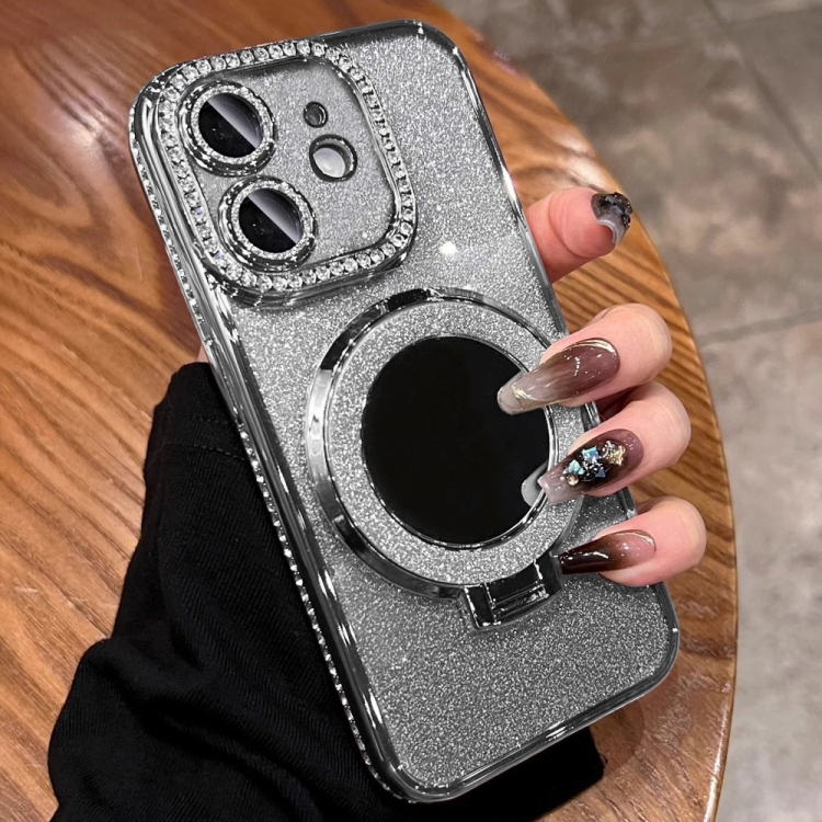 

For iPhone 12 Rhinestone Mirror Glitter MagSafe TPU Phone Case(Space Silver)