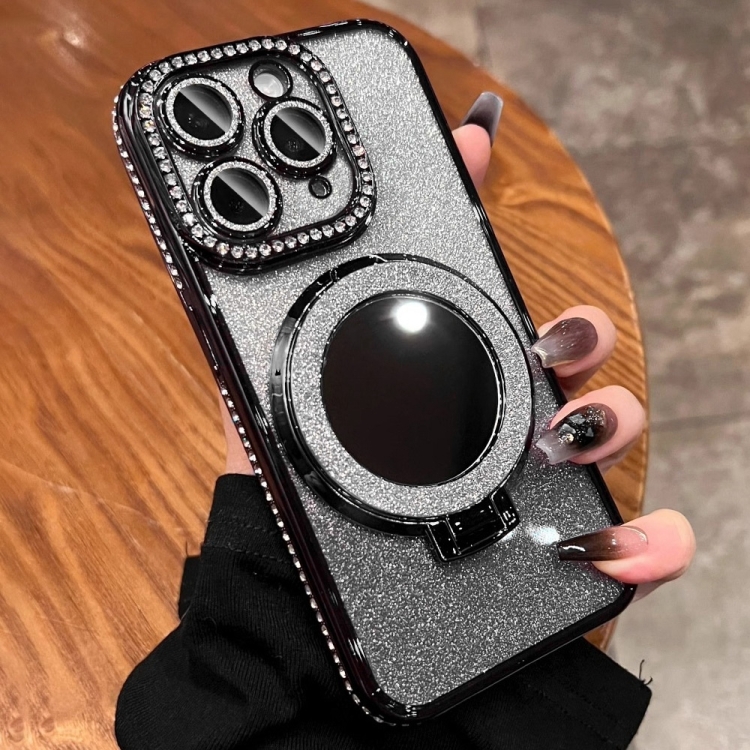 

For iPhone 11 Pro Max Rhinestone Mirror Glitter MagSafe TPU Phone Case(Black)
