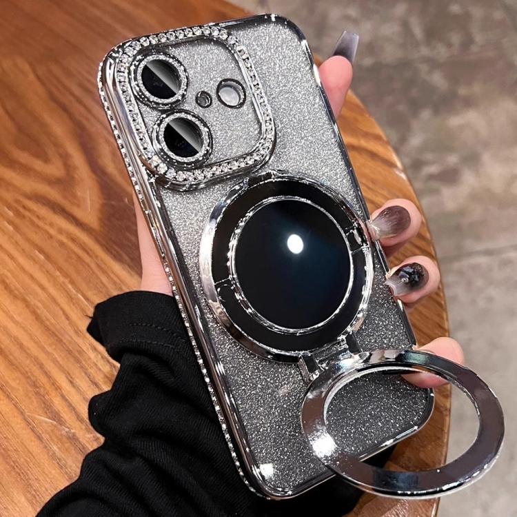 

For iPhone 16 Rhinestone Mirror Glitter MagSafe TPU Phone Case(Space Silver)