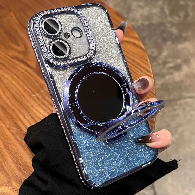

For iPhone 16 Rhinestone Mirror Glitter MagSafe TPU Phone Case(Sierra Blue)