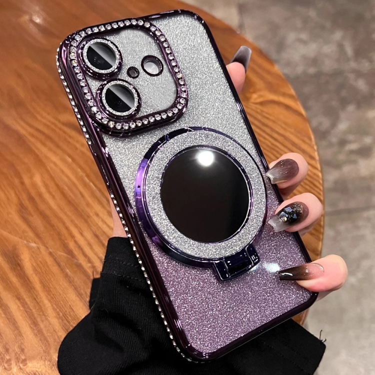 

For iPhone 16 Plus Rhinestone Mirror Glitter MagSafe TPU Phone Case(Night Purple)