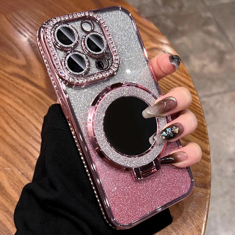 

For iPhone 16 Pro Rhinestone Mirror Glitter MagSafe TPU Phone Case(Sakura Pink)