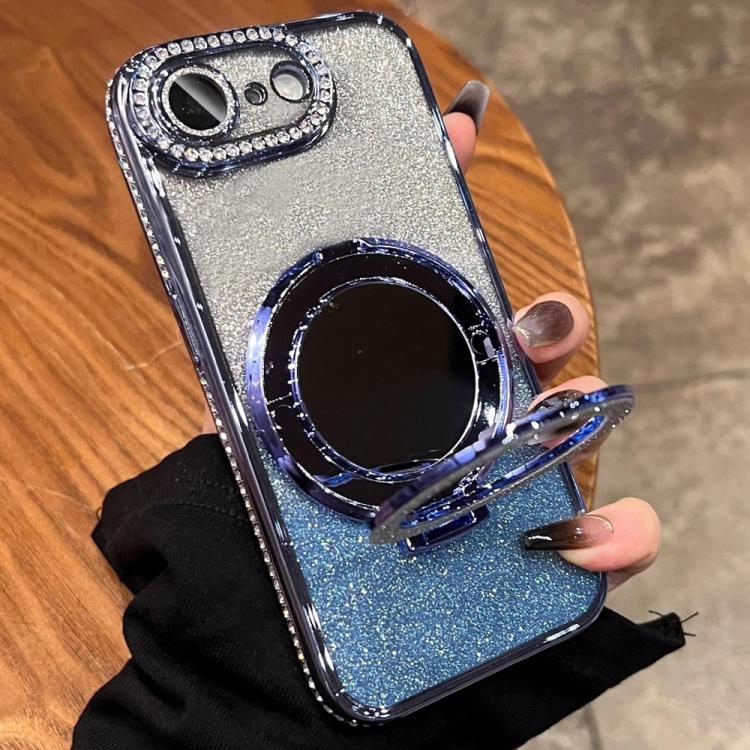 

For iPhone 16e Rhinestone Mirror Glitter MagSafe TPU Phone Case(Sierra Blue)