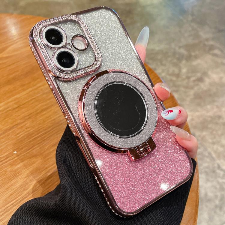 

For iPhone 17 Rhinestone Mirror Glitter MagSafe TPU Phone Case(Sakura Pink)