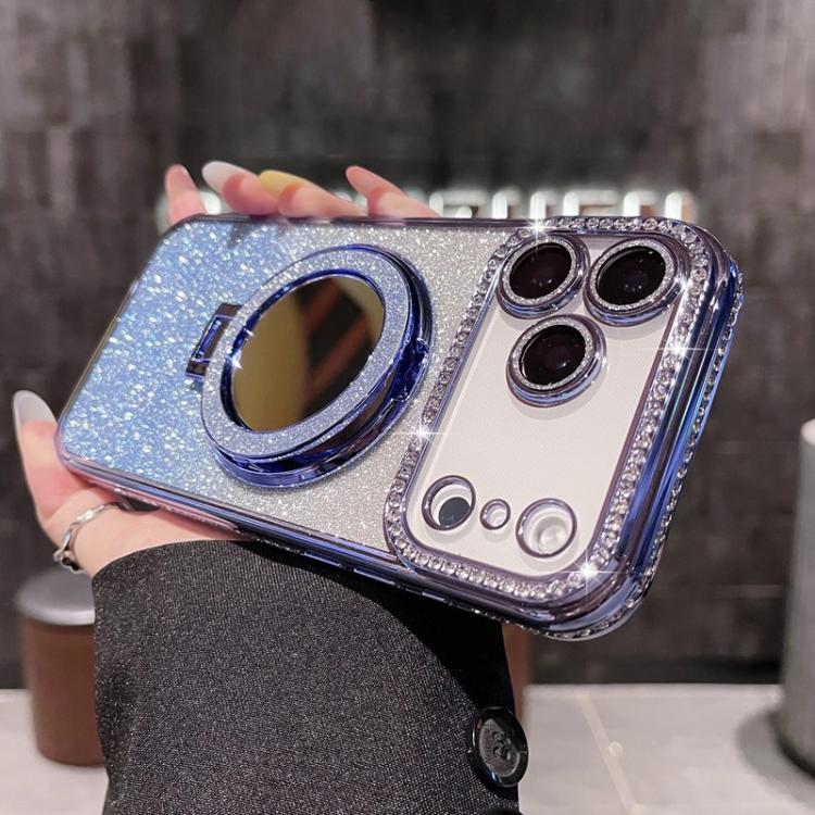 

For iPhone 17 Pro Max Rhinestone Mirror Glitter MagSafe TPU Phone Case(Sierra Blue)