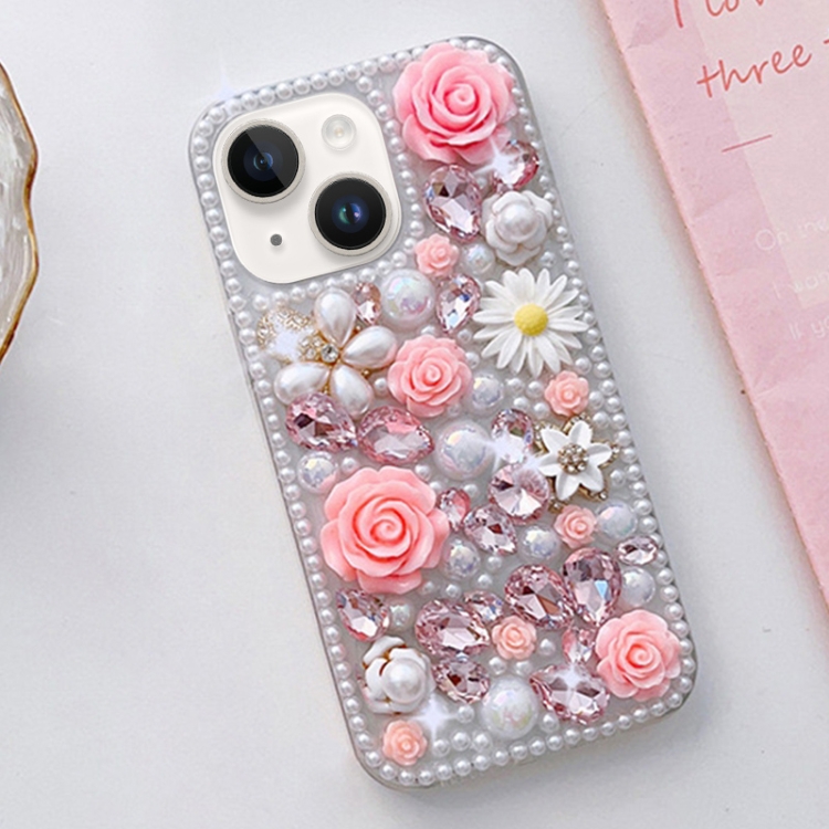 

For iPhone 13 mini Rose Hand-set Diamond PC Phone Case(Pink)