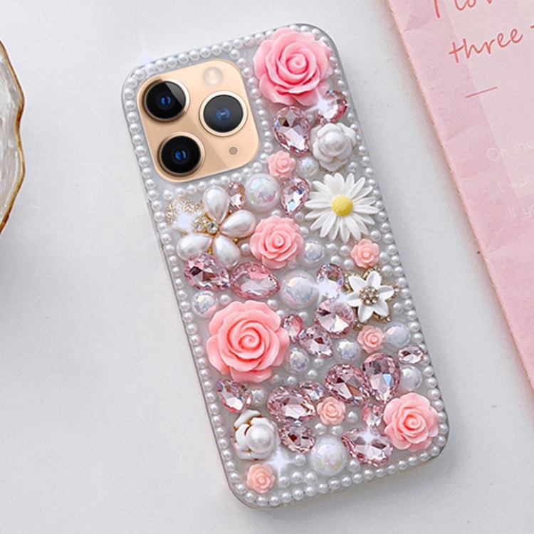 

For iPhone 11 Pro Max Rose Hand-set Diamond PC Phone Case(Pink)