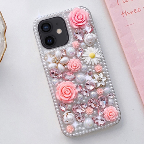 

For iPhone 11 Rose Hand-set Diamond PC Phone Case(Pink)