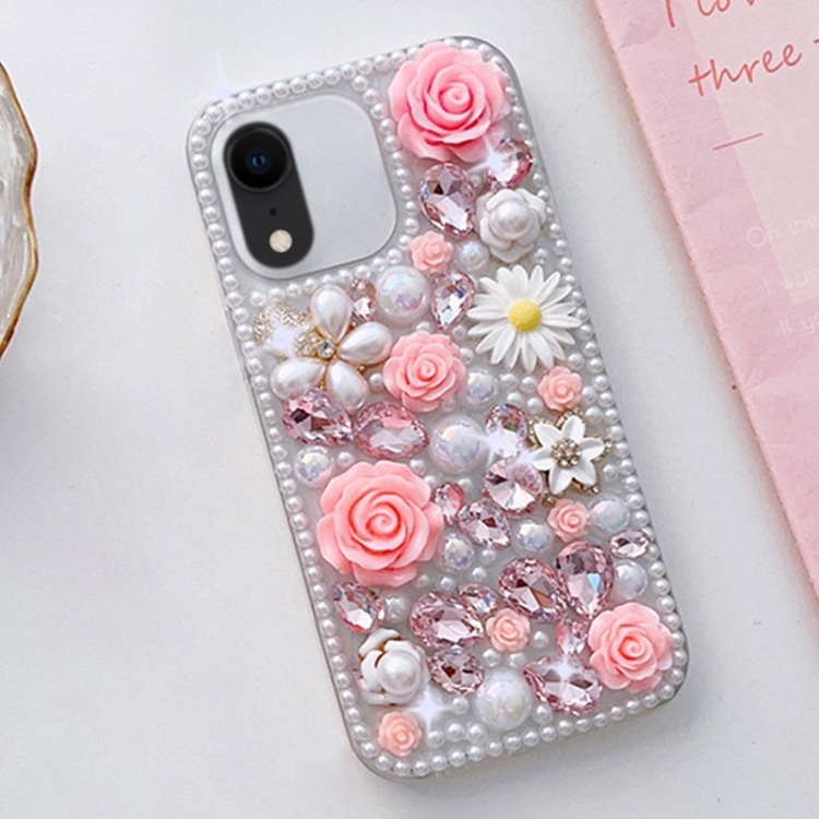 

For iPhone XS Max Rose Hand-set Diamond PC Phone Case(Pink)