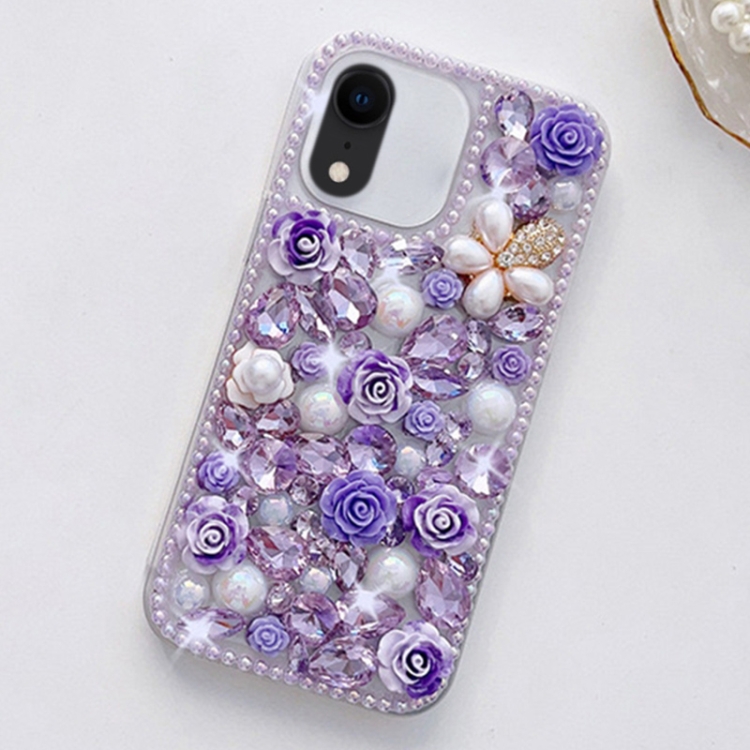 

For iPhone XS Max Rose Hand-set Diamond PC Phone Case(Purple)