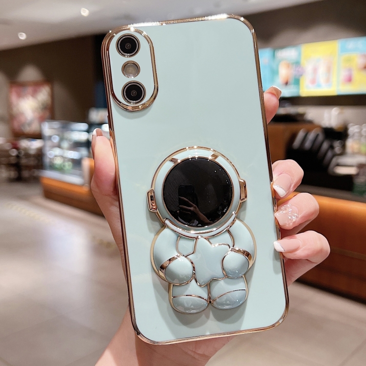 

For iPhone X / XS Embrace Stars Electroplating Astronaut Holder Phone Case(Green)