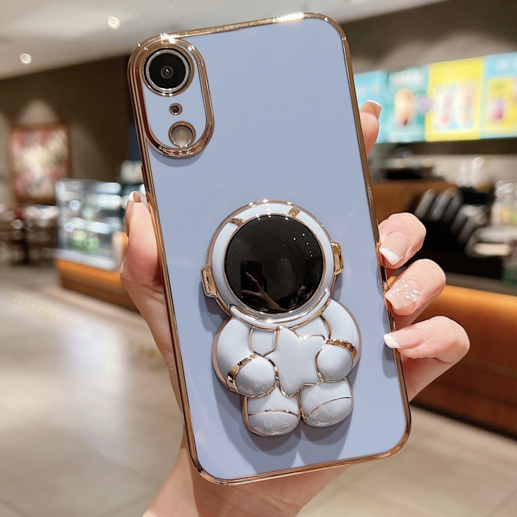 

For iPhone XR Embrace Stars Electroplating Astronaut Holder Phone Case(Blue)