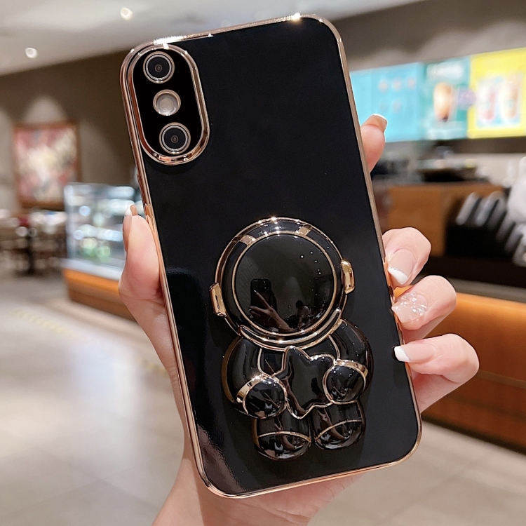 

For iPhone XS Max Embrace Stars Electroplating Astronaut Holder Phone Case(Black)