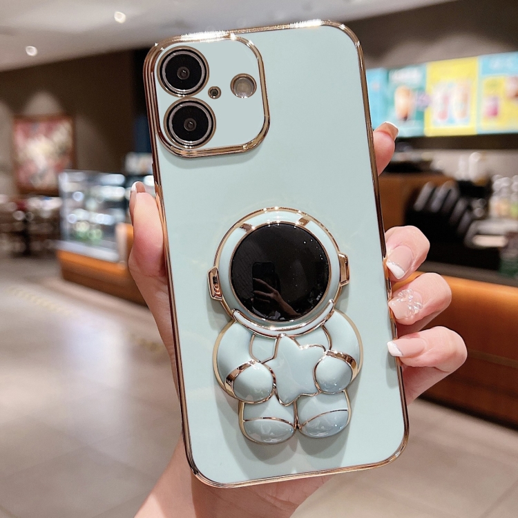 

For iPhone 16 Plus Embrace Stars Electroplating Astronaut Holder Phone Case(Green)