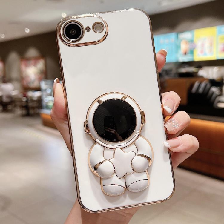 

For iPhone 16e Embrace Stars Electroplating Astronaut Holder Phone Case(White)
