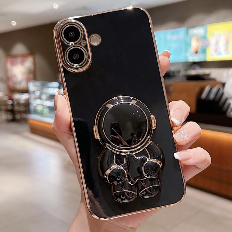 

For iPhone 17 Embrace Stars Electroplating Astronaut Holder Phone Case(Black)