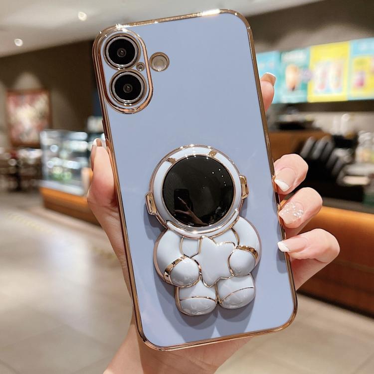 

For iPhone 17 Embrace Stars Electroplating Astronaut Holder Phone Case(Blue)