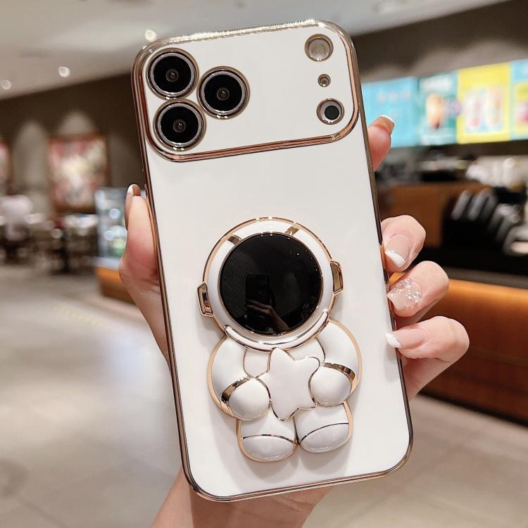 

For iPhone 17 Pro Max Embrace Stars Electroplating Astronaut Holder Phone Case(White)