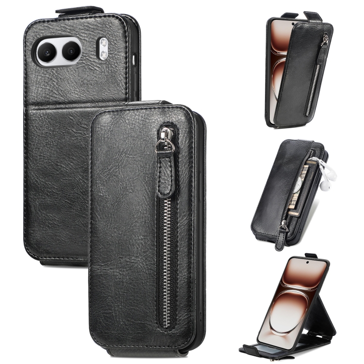 

For OnePlus Nord 4 Zipper Wallet Vertical Flip Leather Phone Case(Black)