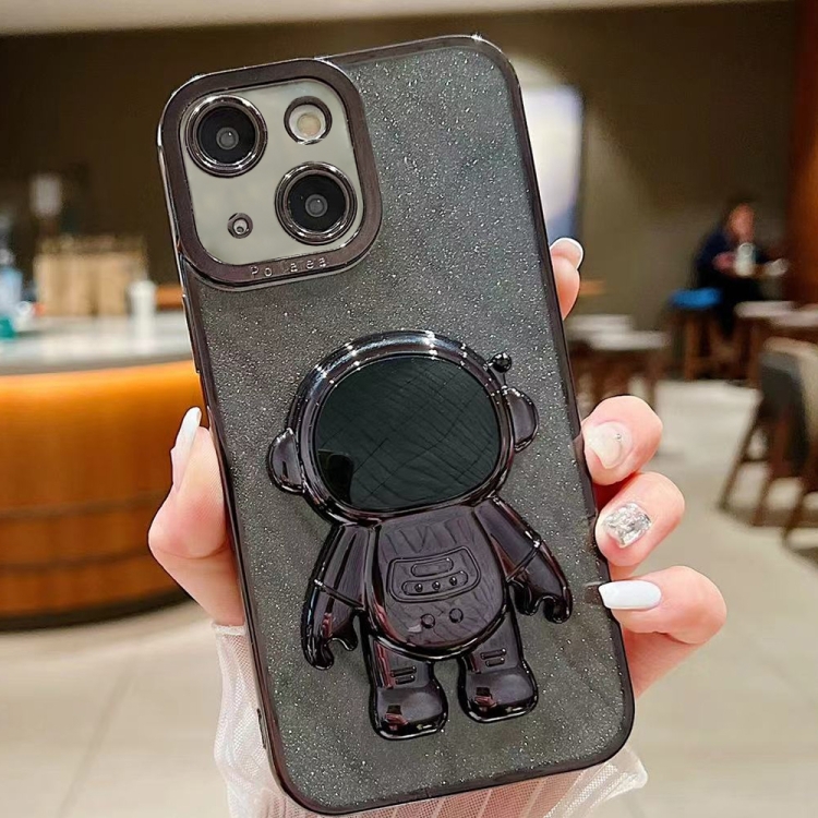 

For iPhone 14 Plus Glitter Electroplating Astronaut Holder Phone Case(Black)