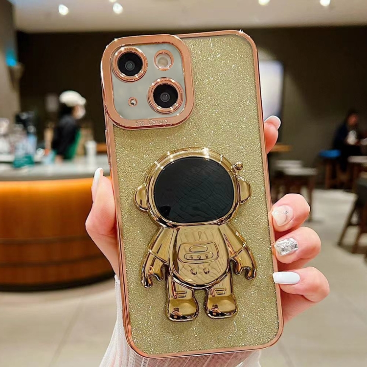 

For iPhone 14 Glitter Electroplating Astronaut Holder Phone Case(Gold)