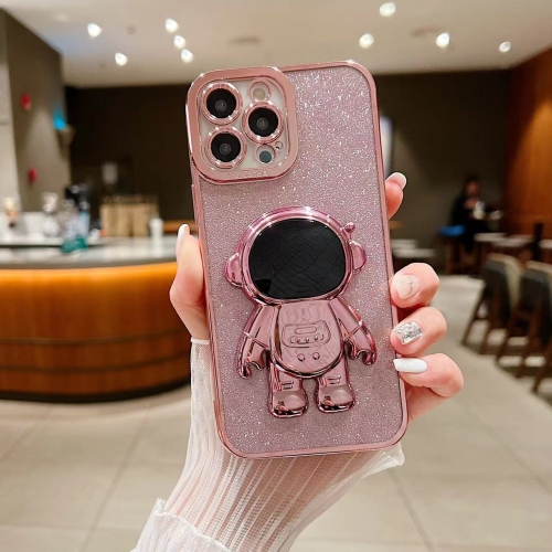 

For iPhone 14 Pro Glitter Electroplating Astronaut Holder Phone Case(Pink)