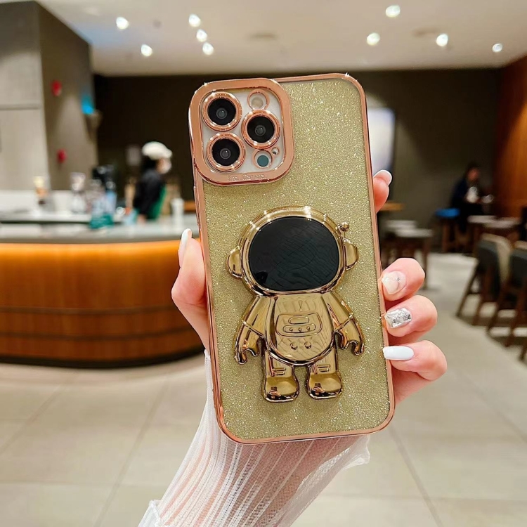 

For iPhone 13 Pro Glitter Electroplating Astronaut Holder Phone Case(Gold)