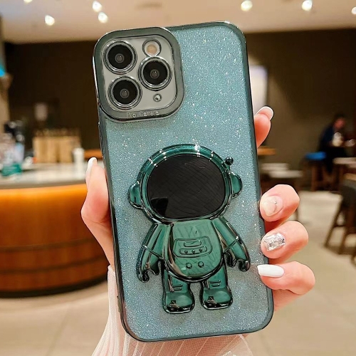 

For iPhone 11 Pro Glitter Electroplating Astronaut Holder Phone Case(Green)