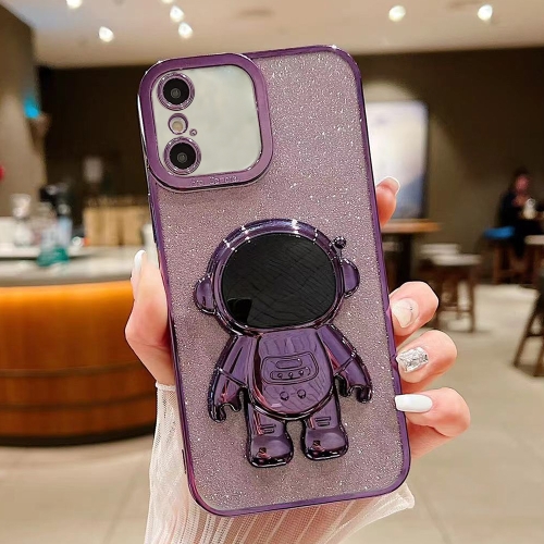 

For iPhone XS Max Glitter Electroplating Astronaut Holder Phone Case(Purple)