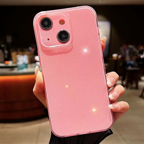For iPhone 14 Plus Jelly Glitter Solid Color TPU Phone Case(Pink) 2023 summer new letter bear hot drilling light cool sun protection shirt women s loose casual see through sweet pink blouses top