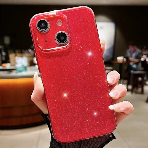 For iPhone 15 Jelly Glitter Solid Color TPU Phone Case(Red) natural real raccoon fur collar winter women warm coat genuine fox fur collar fashion warm raccoon solid collar scarves