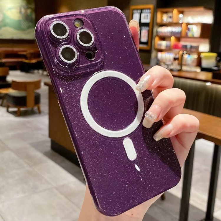 

For iPhone 15 Pro Max Jelly Glitter Solid Color MagSafe TPU Phone Case(Night Purple)