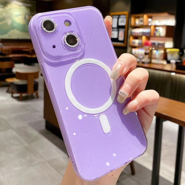 

For iPhone 15 Jelly Glitter Solid Color MagSafe TPU Phone Case(Taro Purple)