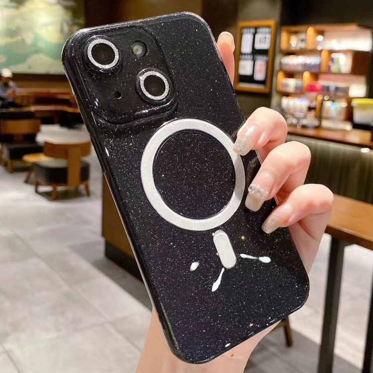 

For iPhone 13 Jelly Glitter Solid Color MagSafe TPU Phone Case(Starry Black)