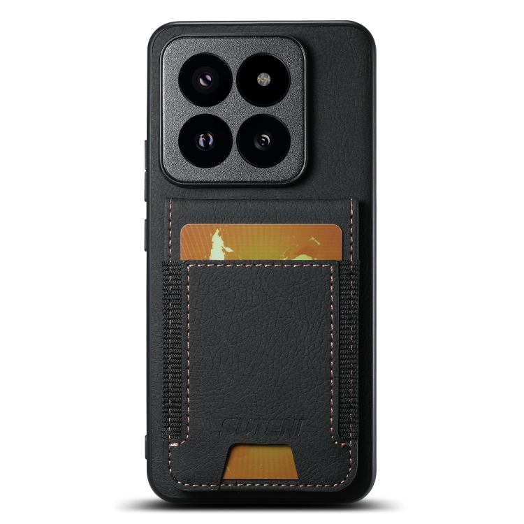 

For Xiaomi 14 Pro Suteni H03 Litchi Leather Card Bag Stand Back Phone Case(Black)