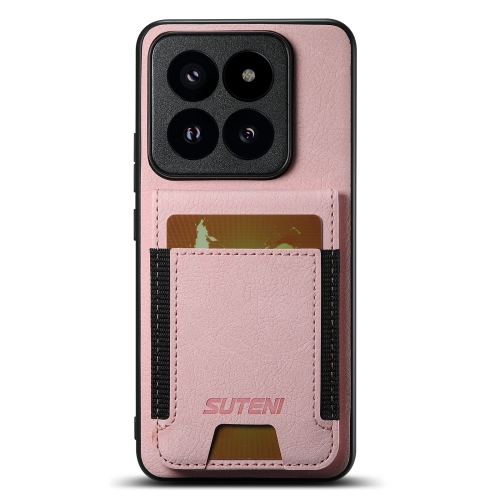 

For Xiaomi 14 Pro Suteni H03 Litchi Leather Card Bag Stand Back Phone Case(Pink)