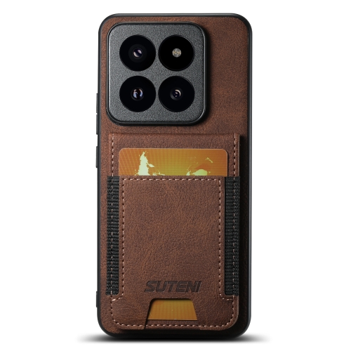 

For Xiaomi 13 Suteni H03 Litchi Leather Card Bag Stand Back Phone Case(Brown)