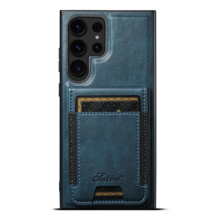 

For Samsung Galaxy S22 Ultra 5G Suteni H17 Oil Eax Leather MagSafe Detachable Wallet Phone Case(Blue)