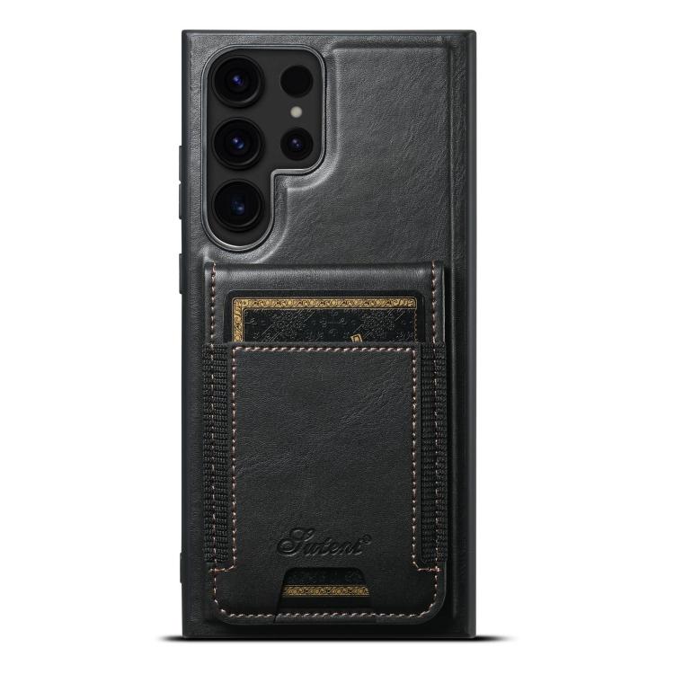 

For Samsung Galaxy S25 Ultra 5G Suteni H17 Oil Eax Leather MagSafe Detachable Wallet Phone Case(Black)